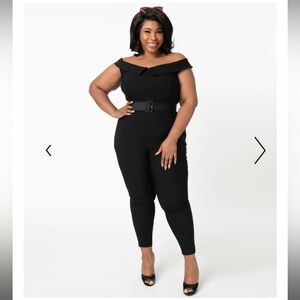 Unique Vintage Plus Size Black Off Shoulder Gillian Jumpsuit NWOT